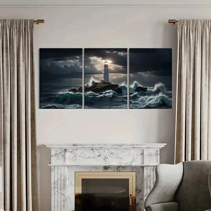 3pcs Sea Lighthouse Wave Island Vintage Wall Art Set Canvas Framed 60x90cm - High Quality Print 100% Australian Made Wall Canvas Ready to Hang