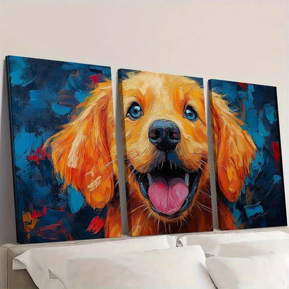 3pcs Painting Playful Dog Animal Themed Wall Art Set Canvas Framed 40x60cm - High Quality Print 100% Australian Made Wall Canvas Ready to Hang - Bella Home Decor