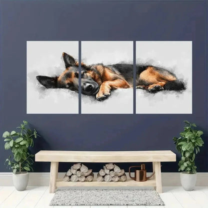 3pcs German Shepherd Dog in Black & Brown Wall Art Set Canvas Framed 60x90cm - High Quality Print 100% Australian Made Wall Canvas Ready to Hang - Bella Home Decor
