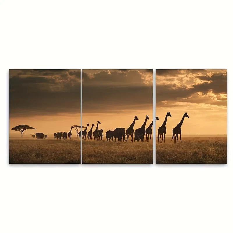 3pcs Kenya African Wildlife Decor Wall Art Set Canvas Framed 40x60cm - High Quality Print 100% Australian Made Wall Canvas Ready to Hang
