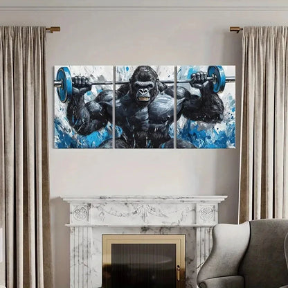 3pcs Gorilla Weightlifting Abstract Fitness Metal Print Ready to Hang Art - Bella Home Decor