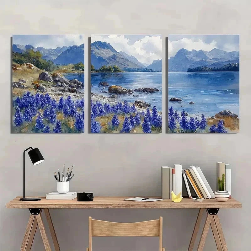 3pcs Lake District Watercolor Landscape Perfect Wall Art Set Canvas Framed 50x70cm - High Quality Print 100% Australian Made Wall Canvas Ready to Hang