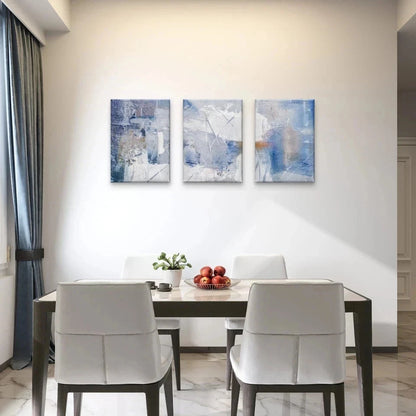 3pcs Blue and White Abstract Brushstroke Paint Wall Art Set Canvas Framed 50x70cm - High Quality Print 100% Australian Made Wall Canvas Ready to Hang