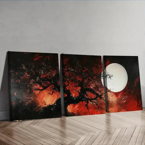 3pcs Abstract Tree and White Moon Nature Perfect Wall Art Set Canvas Unframed - High Quality Print 100% Australian Made Wall Canvas - Bella Home Decor