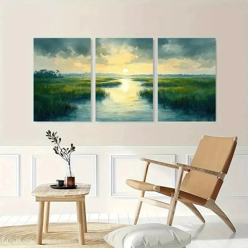 3pcs Charleston Watercolor Lowcountry Perfect Wall Art Set Canvas Framed 60x90cm - High Quality Print 100% Australian Made Wall Canvas Ready to Hang - Bella Home Decor
