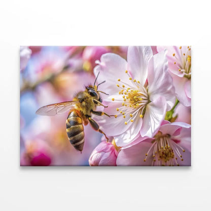 Vibrant Bee And Pink Flowers Wall Art Decor 100% Australian Made - Bella Home Decor