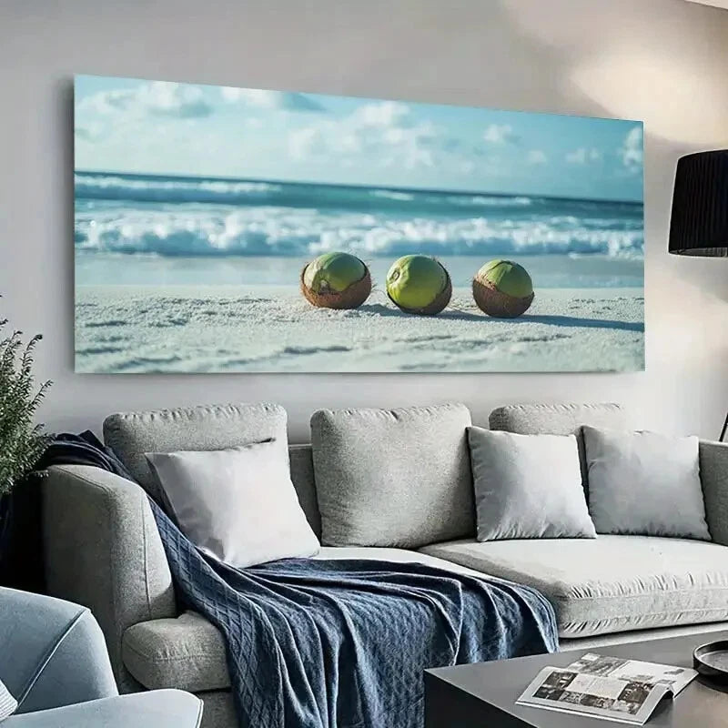 Coconuts on Sandy Beach wall canvas office home room framed 120x60cm - Bella Home Decor