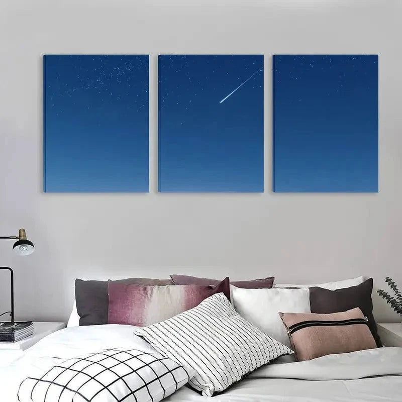 3pcs A Shooting Star Across The Night Sky    Wall Art Set Canvas Framed 50x70cm - High Quality Print 100% Australian Made Wall Canvas Ready to Hang - Bella Home Decor