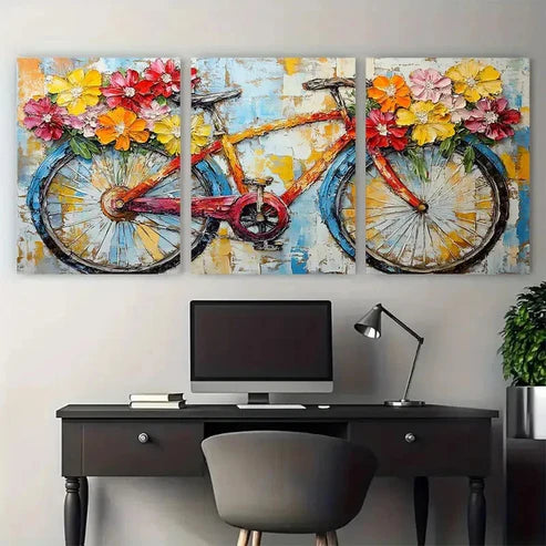 3pcs Bicycle Floral Colorful Bike Lover Perfect Wall Art Set Canvas Framed 40x60cm - High Quality Print 100% Australian Made Wall Canvas Ready to Hang - Bella Home Decor