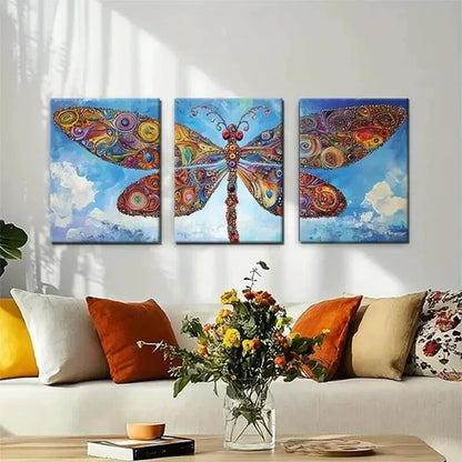 3pcs Vibrant Dragonfly Colorful Abstract Perfect Wall Art Canvas Unframed - High Quality Print 100% Australian Made Wall Canvas