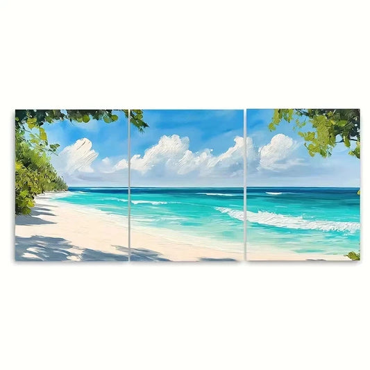3pcs Turquoise Waters of the Maldives Wall Art Set Canvas Framed 50x70cm - High Quality Print 100% Australian Made Wall Canvas Ready to Hang