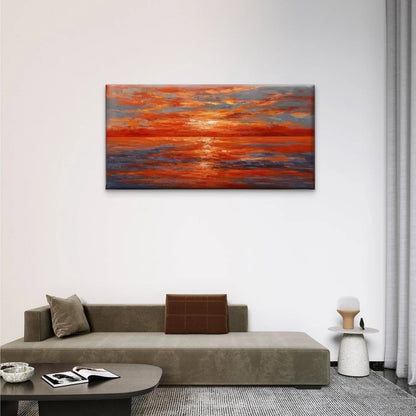 Ocean Sunset Nature Wall Art Canvas Office Home Room Framed 120x60cm