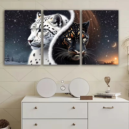 3pcs Snowy Forest & Mystical Cat Wall Art Set Canvas Framed 50x70cm – High Quality Print 100% Australian Made Wall Canvas Ready to Hang
