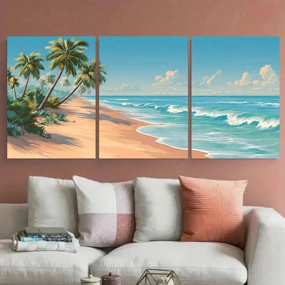 3pcs Beach Theme Décor Sunny Beaches PerfectWall Art Set Canvas Framed 60x90cm - High Quality Print 100% Australian Made Wall Canvas Ready to Hang - Bella Home Decor