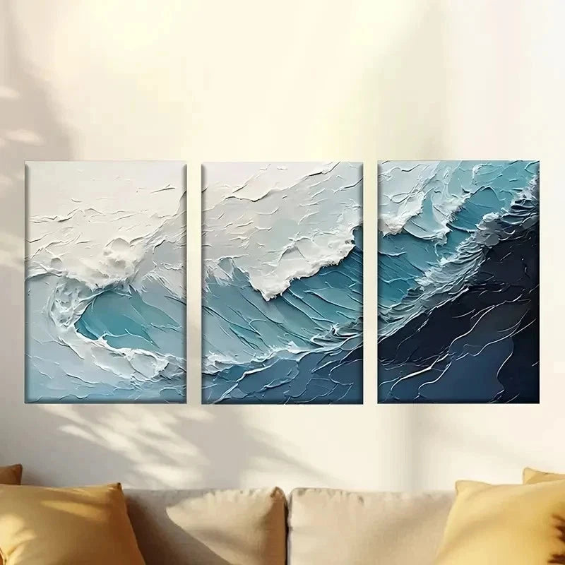 3pcs  Canvas Artwork Featuring Waves on a White  Wall Art Set Canvas Framed 50x70cm - High Quality Print 100% Australian Made Wall Canvas Ready to Hang - Bella Home Decor