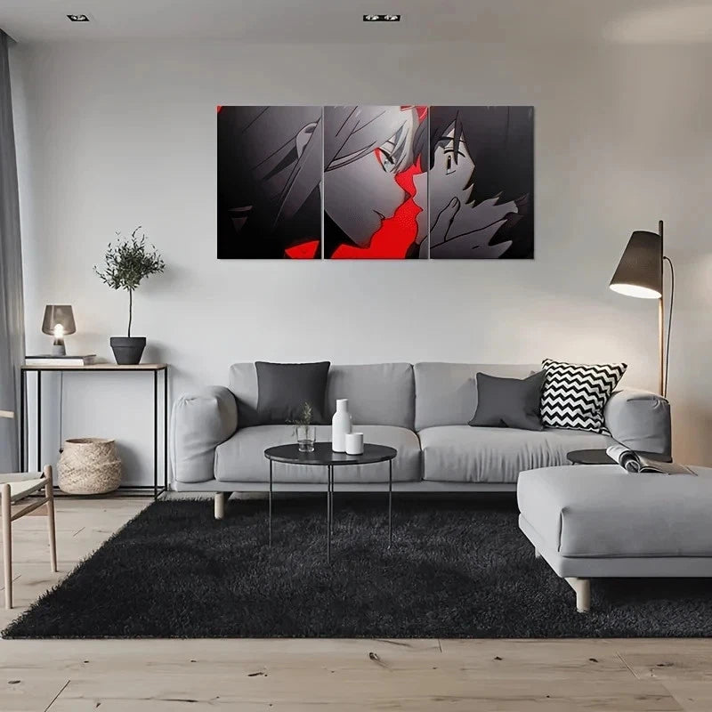 3pcs Romantic Kiss Scene Anime Metal Print Ready to Hang Art