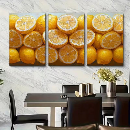 3pcs Vibrant Lemon Slices Metal Print Ready to Hang Art