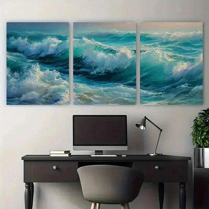 3pcs Ocean Sunset Oil Painting Perfect Wall Art Set Canvas Framed 50x70cm - High Quality Print 100% Australian Made Wall Canvas Ready to Hang