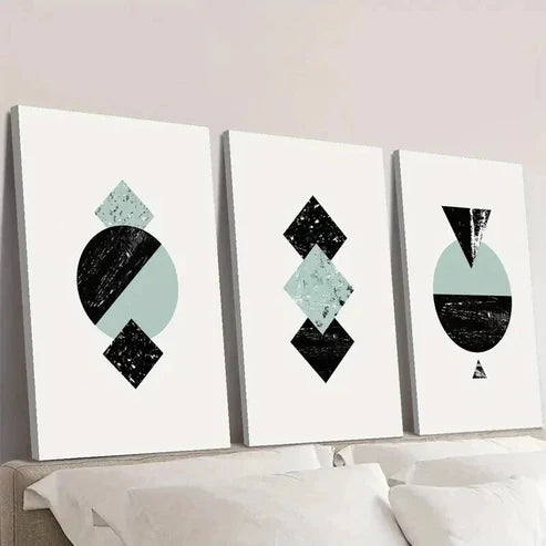 3pcs Black and Blue Nordic Geometric Design Wall Art Canvas Unframed - High Quality Print 100% Australian Made Wall Canvas