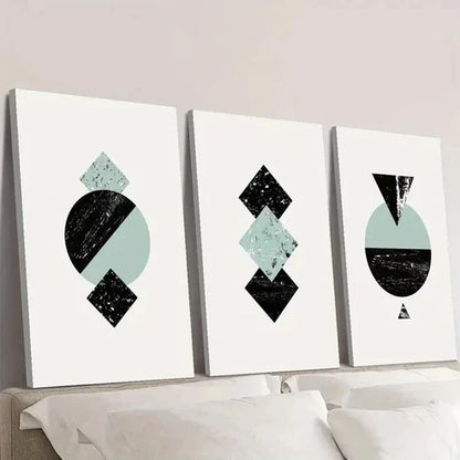 3pcs Black and Blue Nordic Geometric Design Wall Art Canvas Unframed - High Quality Print 100% Australian Made Wall Canvas