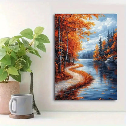 Beautiful Vibrant Autumn Landscape Painting 40x60cm Metal Print Ready to Hang
