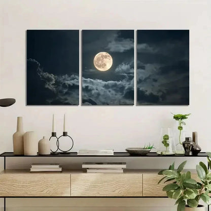 3pcs Full Moon with Clouds Drifting Painting Metal Print Ready to Hang Art - Bella Home Decor