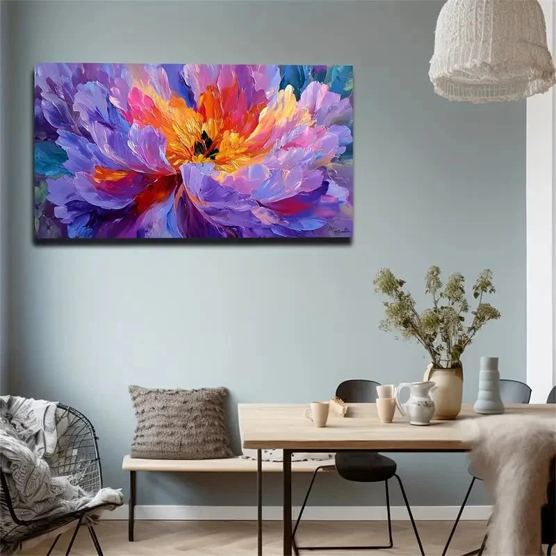 Vibrant Purple & Yellow Peonies Wall Art Canvas Office Home Room Framed 120x60cm
