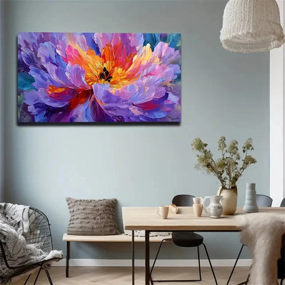 Vibrant Purple & Yellow Peonies Wall Art Canvas Office Home Room Framed 120x60cm