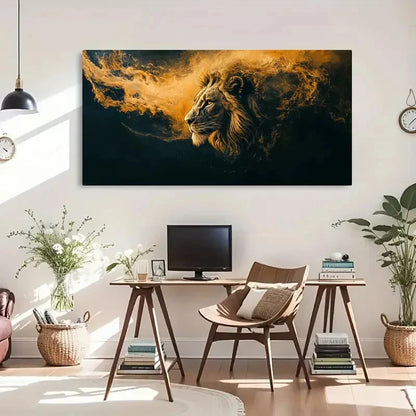 Majestic Lion  Aesthetic Décor Wall Art Canvas Office Home Room Framed 120x60cm - Bella Home Decor