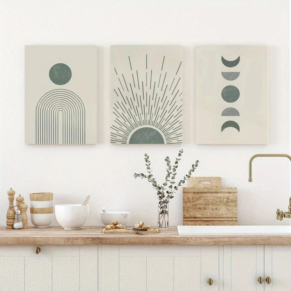 3pcs Sage Green & Beige Abstract Designs Metal Print Ready to Hang Art