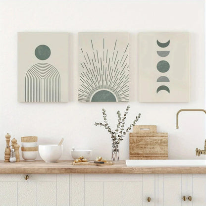 3pcs Sage Green & Beige Abstract Designs Metal Print Ready to Hang Art