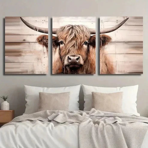 3pcs Highland Cow Modern Farmhouse Decor Wall Art Set Canvas Unframed - High Quality Print 100% Australian Made Wall Canvas