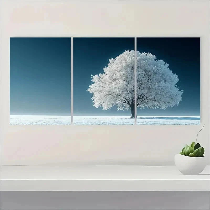 3pcs Winter Tree Art Serene Snowy Landscape E  Wall Art Set Canvas Framed 40x60cm - High Quality Print 100% Australian Made Wall Canvas Ready to Hang