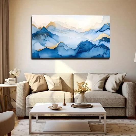 Minimalist Blue Mountain Lands Wall Art Canvas Office Home Room Framed 120x60cm