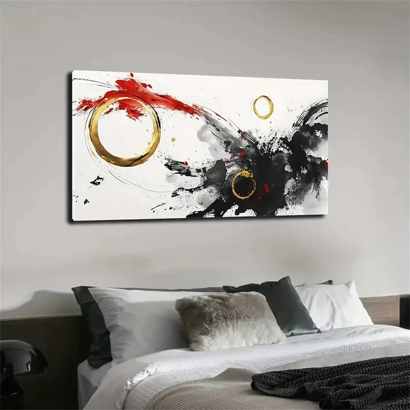 Red & Golden Minimalist Wall Art Canvas Office Home Room Framed 120x60cm - Bella Home Decor