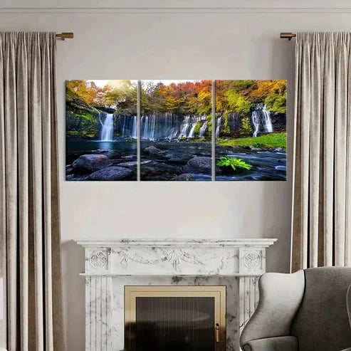 3pcs Vibrant Autumn Waterfall Landscape Wall Art Canvas Unframed – High Quality Print 100% Australian Made Wall Canvas