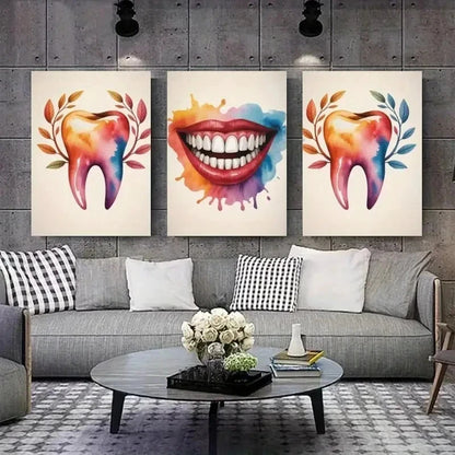 3pcs Tooth, Smile, Watercolor Canvas Wall Art Set Canvas Framed 60x90cm - High Quality Print 100% Australian Made Wall Canvas Ready to Hang - Bella Home Decor