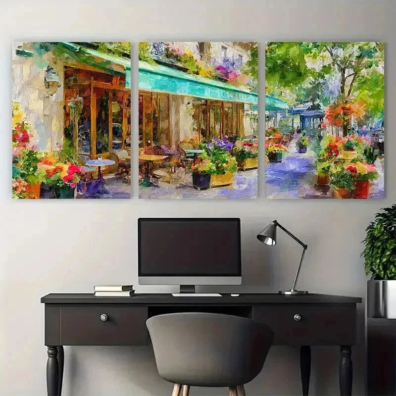 3pcs Flower Shop On Paris Street Perfect Wall Art Set Canvas Framed 50x70cm - High Quality Print 100% Australian Made Wall Canvas Ready to Hang - Bella Home Decor