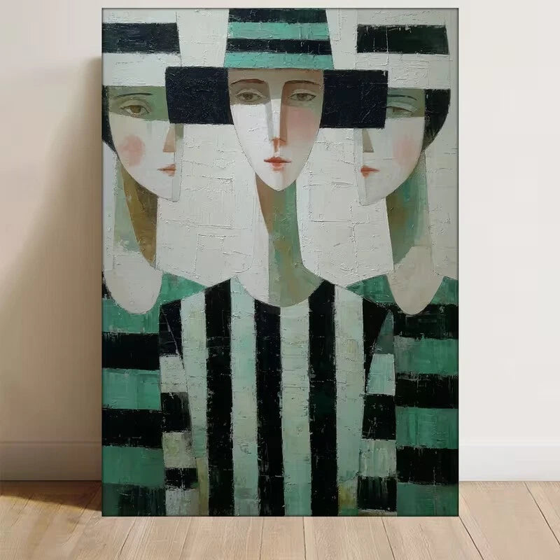 Abstract Green & Beige Geometric Woman  60x90cm Metal Print Ready to Hang