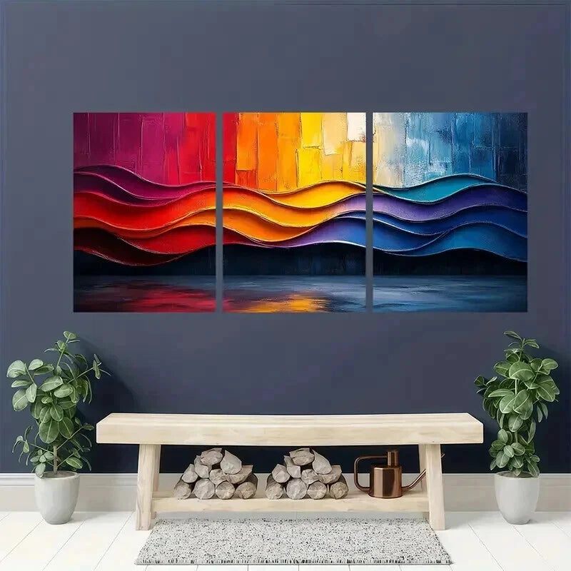 3pcs Colorful Abstract Painting Geometric Shapes Wall Art Set Canvas Framed 50x70cm - High Quality Print 100% Australian Made Wall Canvas Ready to Hang - Bella Home Decor