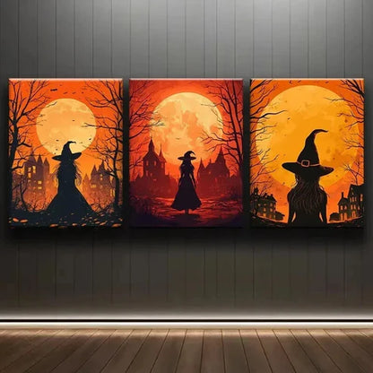 3pcs Witch at Sunset Moon Colorful Perfect Wall Art Set Canvas Unframed - High Quality Print 100% Australian Made Wall Canvas