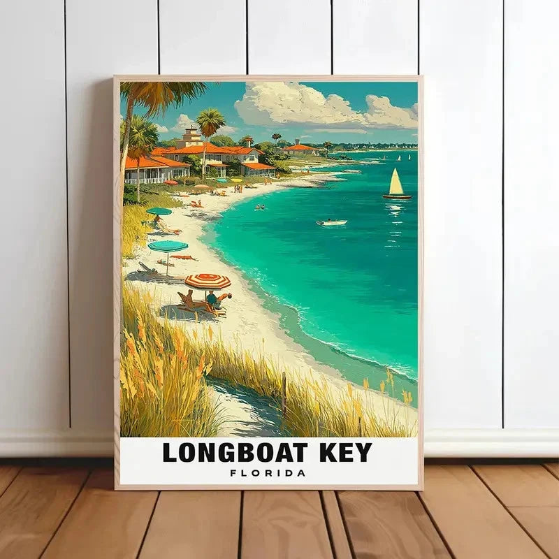 Longboat Key Florida Beach Turquoise Ocean Travel Poster Print Wall Art