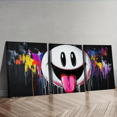 3pcs Ghostly Smile Funny Colorful Sky Perfect Wall Art Set Canvas Unframed - High Quality Print 100% Australian Made Wall Canvas - Bella Home Decor