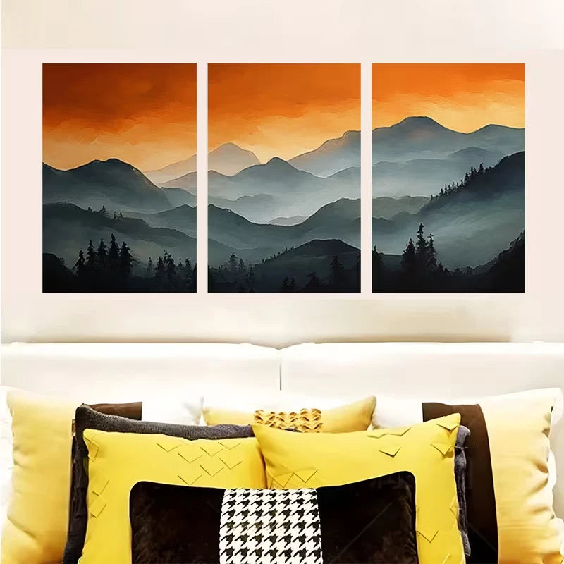 3pcs Mountain & Pine Forest Landscape   Wall Art Set Canvas Framed 50x70cm - High Quality Print 100% Australian Made Wall Canvas Ready to Hang