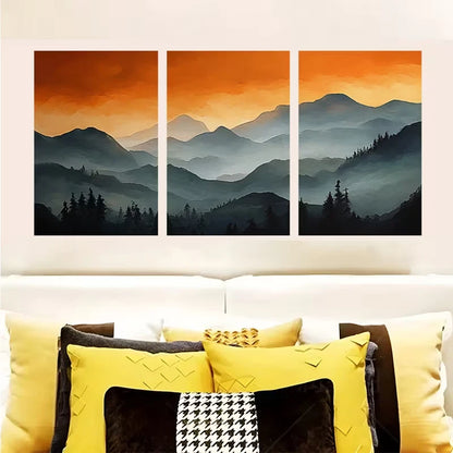 3pcs Mountain & Pine Forest Landscape   Wall Art Set Canvas Framed 50x70cm - High Quality Print 100% Australian Made Wall Canvas Ready to Hang