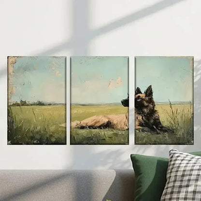 3pcs Painting of a Dog Laying in a Field Wall Art Canvas Unframed - High Quality Print 100% Australian Made Wall Canvas