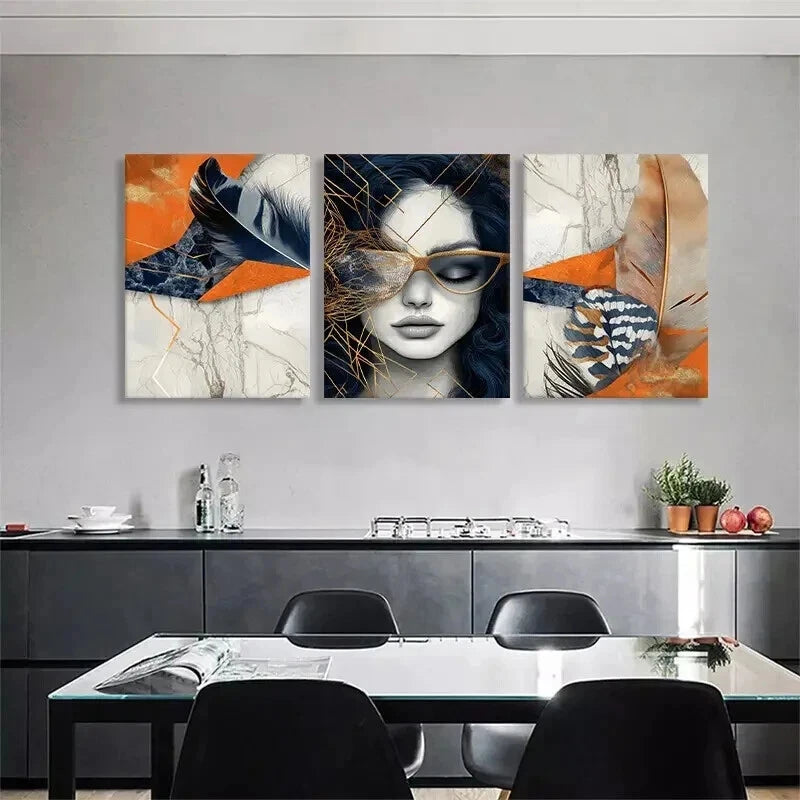 3pcs Abstract Woman Geometric Element Perfect Wall Art Set Canvas Framed 50x70cm - High Quality Print 100% Australian Made Wall Canvas Ready to Hang