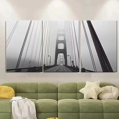 3pcs Black & White San Francisco Golden Gate Wall Art Set Canvas Framed 40x60cm - High Quality Print 100% Australian Made Wall Canvas Ready to Hang - Bella Home Decor