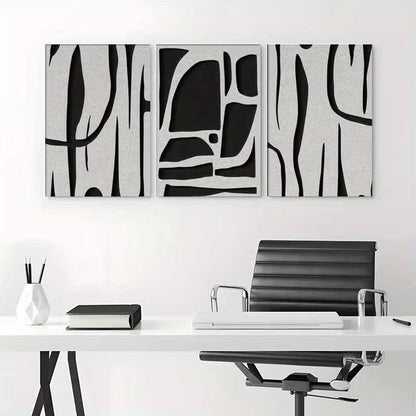 3pcs Black and White Abstract Metal Print Ready to Hang Art - Bella Home Decor