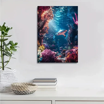 Colorful Coral Reef Scene with Cine Lighting Painting 40x60cm Metal Print Ready to Hang - Bella Home Decor